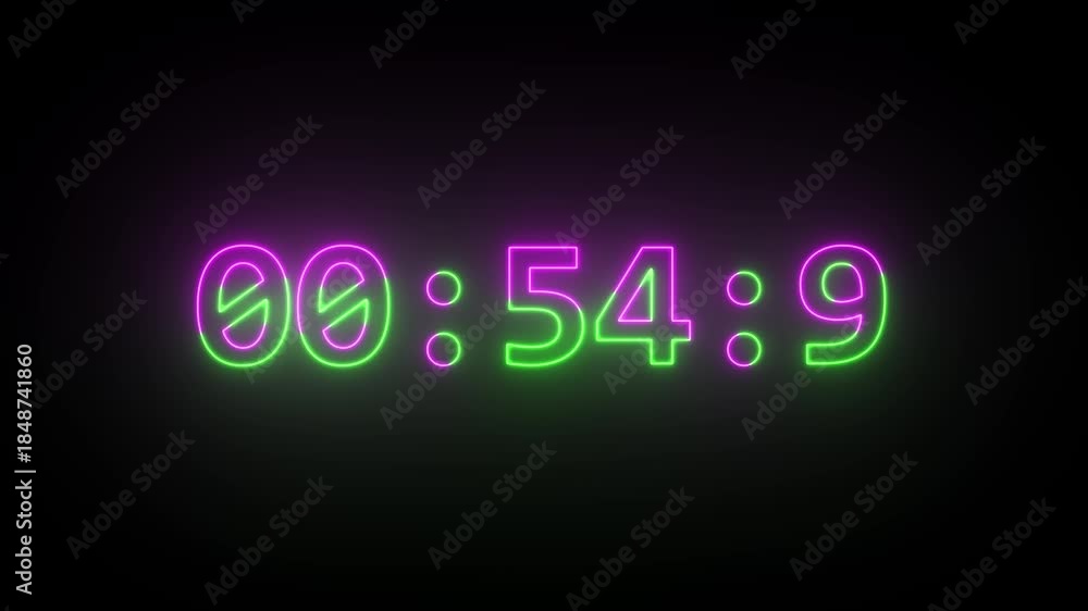 custom made wallpaper toronto digitalPink and Green Neon Numbers 1 minute timer Displayed on Black Background timer countdown animation.