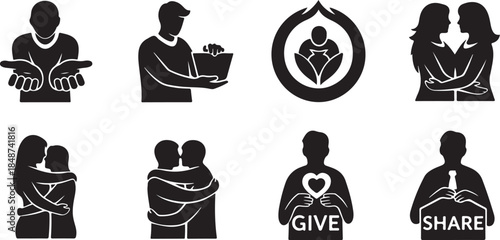 Charity and empathy icons collection for giving