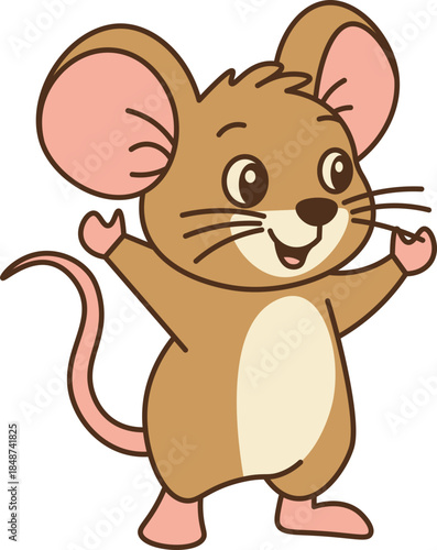 Cartoon Illustration of a Happy Mouse is standing vector shape and outline