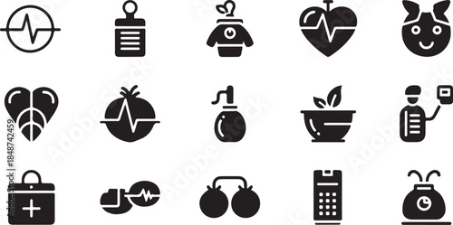 Health and wellness icon set for medical apps