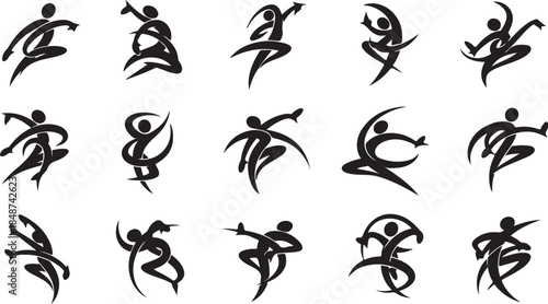 Dynamic abstract figures representing dance and motion