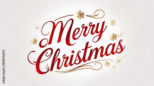 “Merry Christmas” with decorative swirls and scattered gold stars on a white background, 8k image