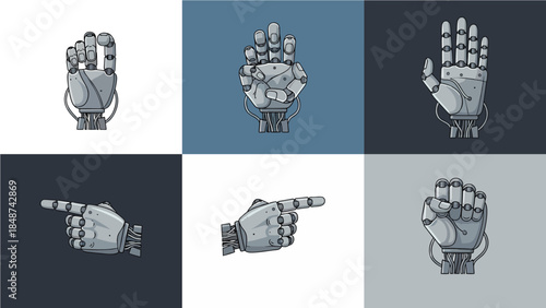 Robotic Hand Gestures Collection Futuristic AI and Technology Illustrations for Modern Design