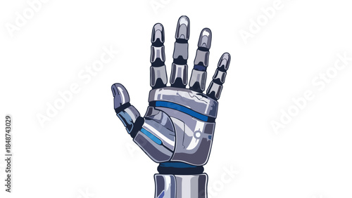 Futuristic Robotic Hand Raised in Stop or Halt Gesture Symbolizing AI Technology and Automation