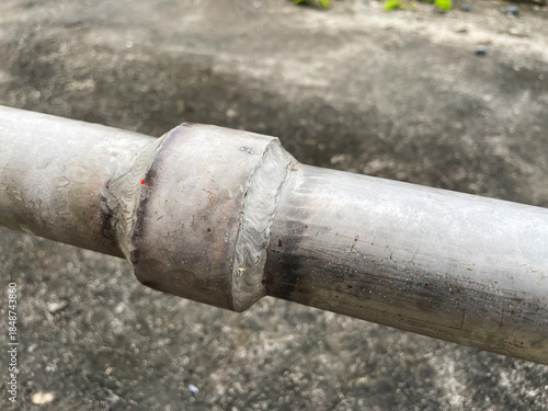 Fotografía Butt Welded Steel Pipe Joint Close-Up