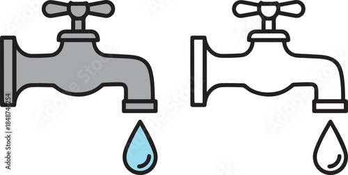 Dripping Water Tap Comparison Icon – Water Conservation and Leak Concept