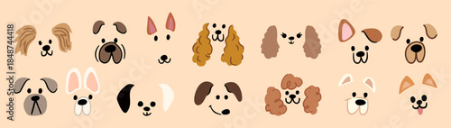 Cute Dog Face Vector Illustration Set