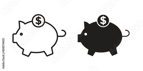 Piggy bank icon flat simple icon. Liner version - stock vector.