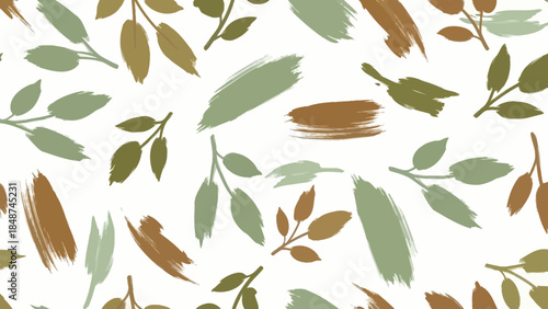 Autumnal brush stroke pattern with leaves and foliage for background design