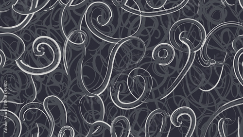 Elegant dark background featuring swirling calligraphic elements and textures
