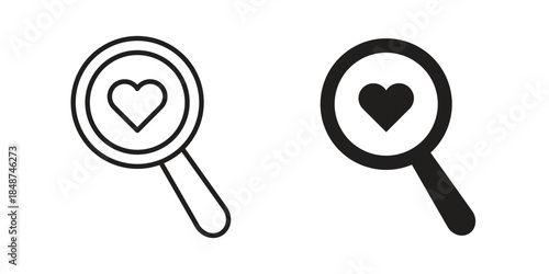 Search heart icon flat simple icon. Liner version - stock vector.