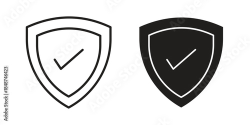 Shield check icon flat simple icon. Liner version - stock vector.