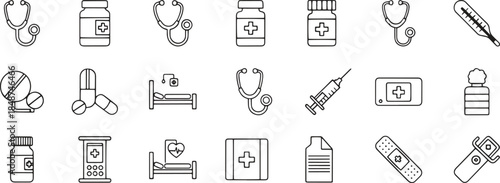 Healthcare and Medical Supplies Line Icons Collection