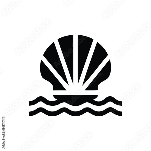 Minimalist Lotus Flower Icon Rising from Water Waves in Flat Design Style