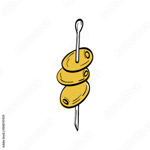 Minimal olive tapas illustration with clean outlines and a natural Mediterranean food. Ideal for farm products, olive oil labels, and Italian or Greek cuisine visuals