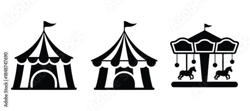 Classic Circus Tents and Carousel Horses Vector Illustration for Design Projects