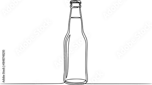 Continuous one line drawing of Beer glass bottle vector illustration. Ediitable outline