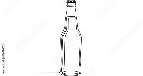 Continuous one line drawing of Beer glass bottle vector illustration. Ediitable outline