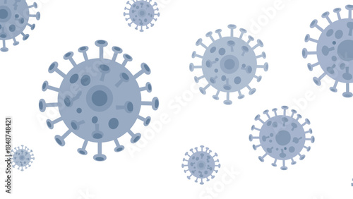 Flu virus close-up illustration with gray color scheme on a light background