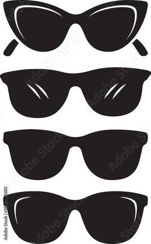 A stylish collection of diverse black sunglasses silhouettes for fashion and summer wear