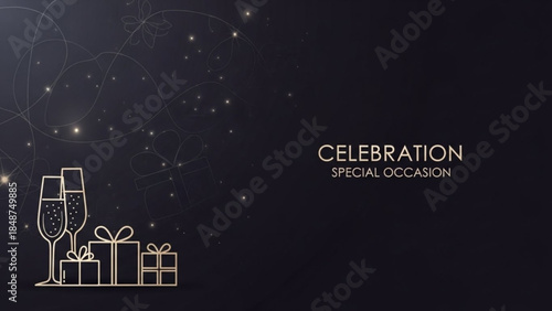 Elegant celebration background with champagne glasses and gifts on a starry night