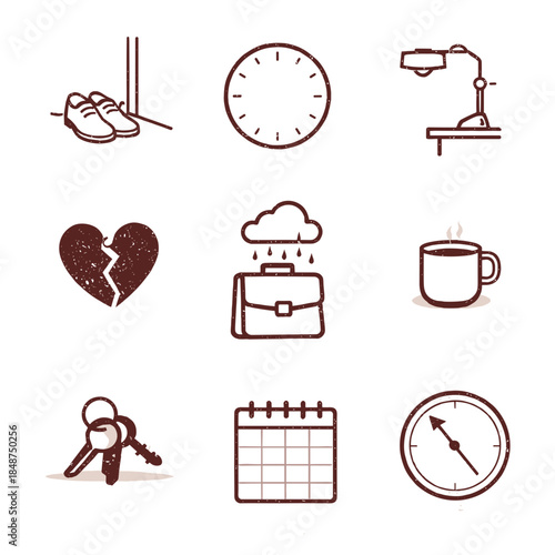 Emotional impact of job loss icon set with stress and uncertainty