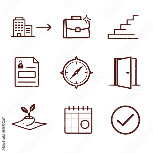 Career transition icon set after job loss and layoff decision