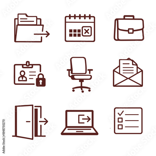 Employee offboarding icon set for resignation or layoff workflow