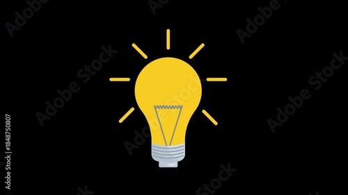 a yellow light bulb icon concept loop animation video with alpha channel