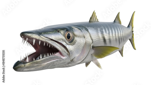 Obraz na płótnie Barracuda fish with sharp teeth isolated PNG, predatory sea animal with open mou