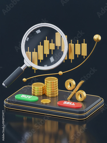 Financial Trading Analysis Concept with Buy Sell Buttons and Candlestick Chart