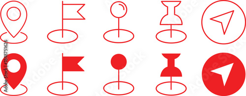 Map pin location icon set. Map pointers. Map markers. pointer GPS location symbol. Set of location pin icons on transparent background
