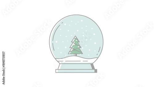 Winter wonderland inside a snow globe with a festive evergreen tree