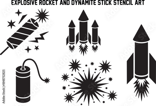 Dynamic Explosive Rocket and Dynamite Stick Stencil Set