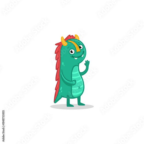 Cute cartoon monster on white background. Blue Monster. Happy Alien. Flat Funny monster. Vector illustration.