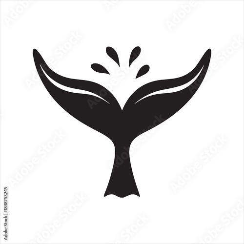 Whale Tail Splash Logo Silhouette Icon Vector Illustration
