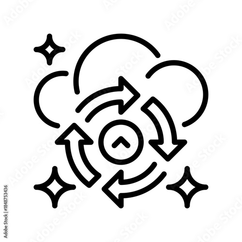 Cloud Sync Line Icon, Outline Symbol for Data Synchronization, Multi-Device Linking, Automated Updates, Storage Coordination, and File Sharing. Vector Sign Icon.