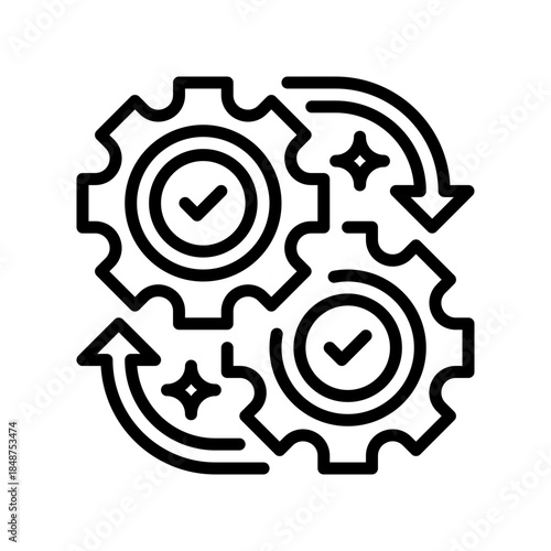 System Integration Line Icon, Outline Symbol for Process Linking, Platform Syncing, Data Connection, Workflow Automation, and Technology Unification. Vector Sign Icon.