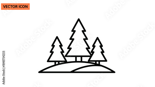 Simple Line Art of a Forest Landscape with Trees and Bridge