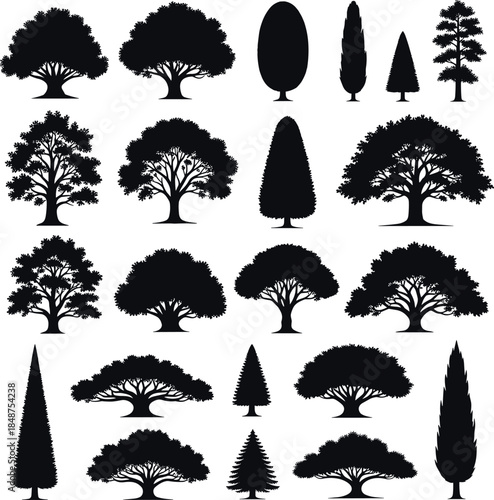 Collection of diverse tree silhouettes for various landscaping and design needs