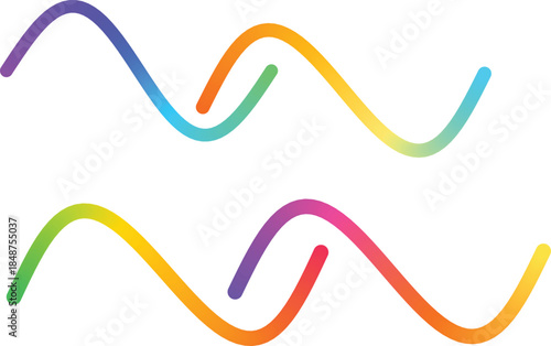 Rainbow wave lines, Gradient curve design, Colorful abstract waves, Smooth flow elements, Modern vector illustration with rainbow wavy lines and fluid motion, Decorative abstract curves with vibrant 