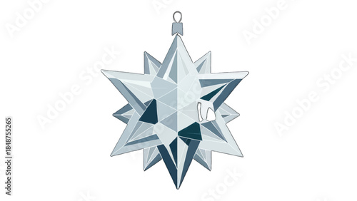 Sparkling faceted star ornament hangs as a festive holiday decoration