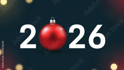 2026 New Years Eve celebration with red Christmas ornament festive bokeh lights and dark background