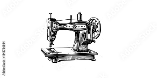 Vintage sewing machine illustration for fashion and craft projects