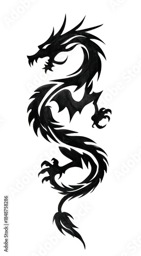 Wallpaper Mural a black and gray tattoo of a dragon on the shoulder, simple yet detailed in a cartoon style, set against a white background Torontodigital.ca