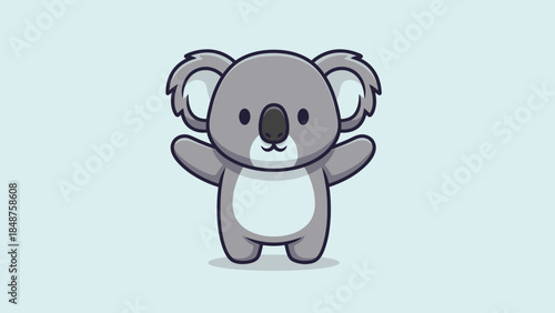 Cute cartoon koala bear standing with arms open on light blue background
