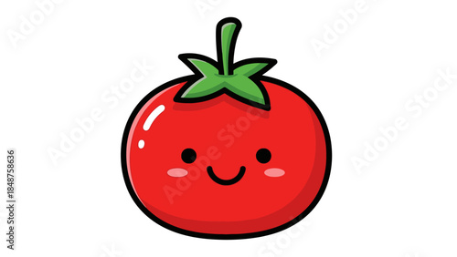 Happy cartoon tomato vegetable character smiling on isolated white background