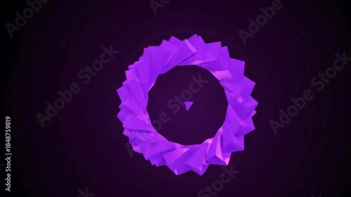 Abstract geometric purple fractal shape glowing in dark space