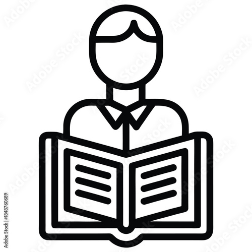 A person reading a book in a simple line style illustration