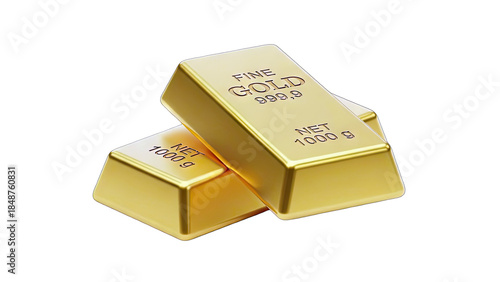 Gold Bars Stacked on White Background